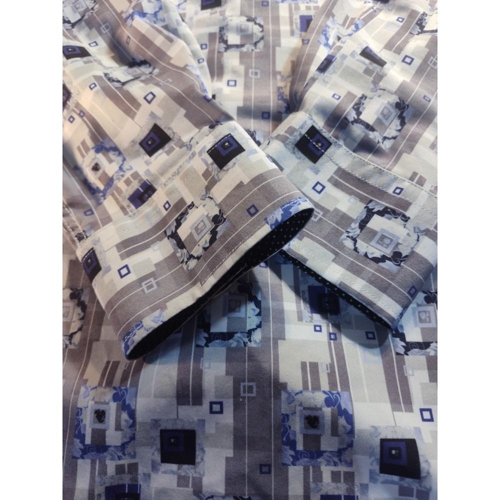 Alex Vando Mens Purple Gray Blue Tone on Tone Shirt Button Geometric 2XL 1595 - Picture 2 of 11